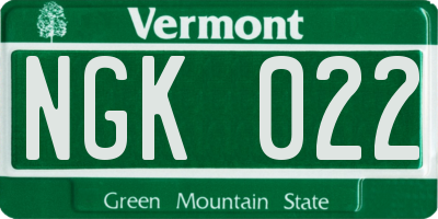 VT license plate NGK022