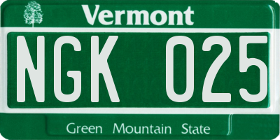 VT license plate NGK025