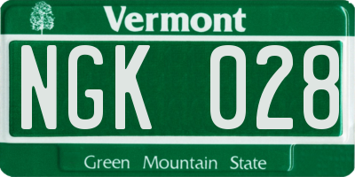VT license plate NGK028