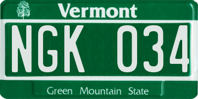 VT license plate NGK034