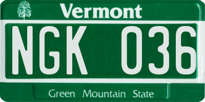 VT license plate NGK036