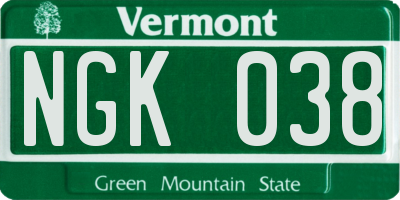 VT license plate NGK038