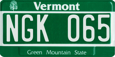 VT license plate NGK065