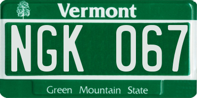 VT license plate NGK067