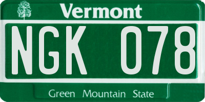 VT license plate NGK078
