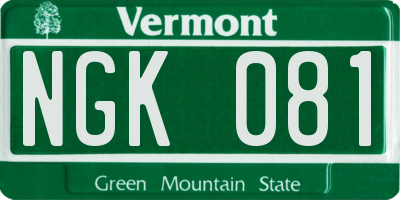 VT license plate NGK081