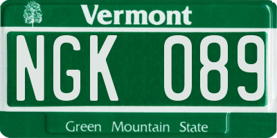 VT license plate NGK089