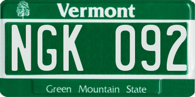 VT license plate NGK092