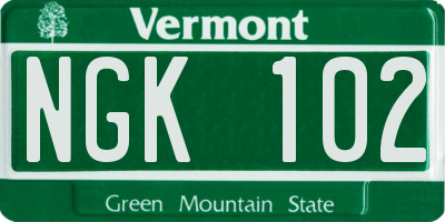 VT license plate NGK102