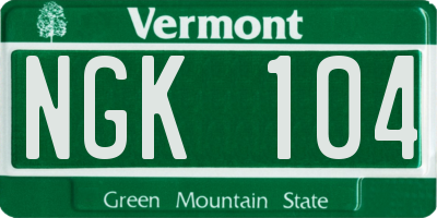 VT license plate NGK104
