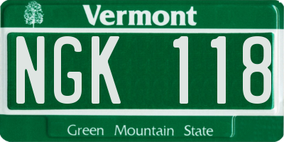 VT license plate NGK118