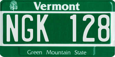 VT license plate NGK128