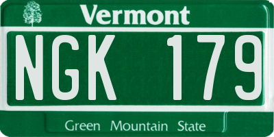 VT license plate NGK179