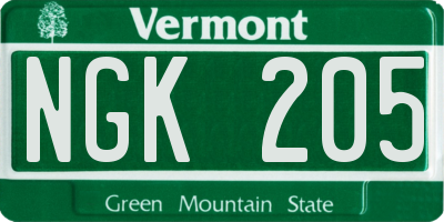 VT license plate NGK205