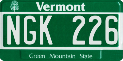 VT license plate NGK226