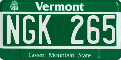 VT license plate NGK265