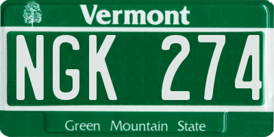 VT license plate NGK274