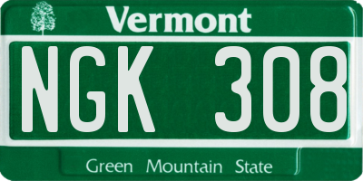 VT license plate NGK308