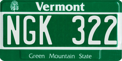 VT license plate NGK322