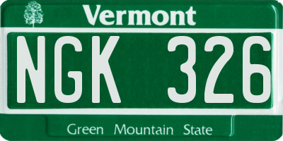 VT license plate NGK326