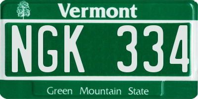 VT license plate NGK334