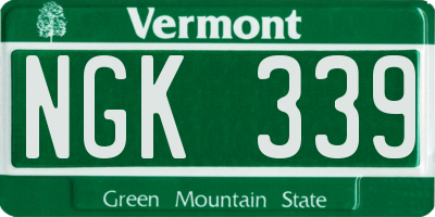 VT license plate NGK339