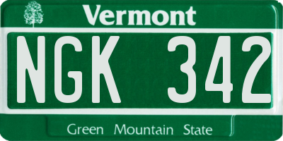 VT license plate NGK342
