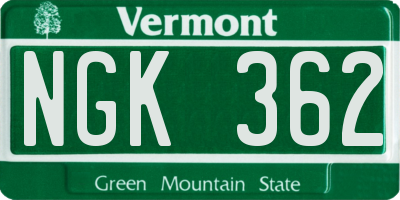 VT license plate NGK362