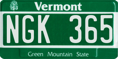 VT license plate NGK365