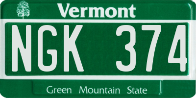 VT license plate NGK374