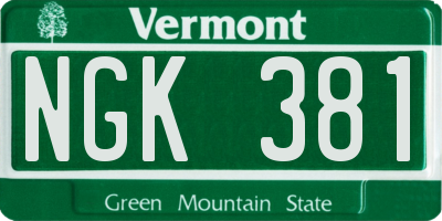 VT license plate NGK381