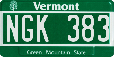 VT license plate NGK383