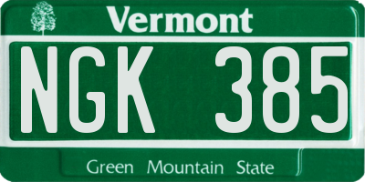 VT license plate NGK385