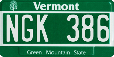 VT license plate NGK386