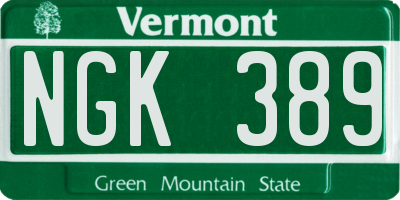 VT license plate NGK389