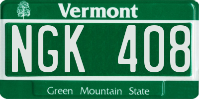 VT license plate NGK408