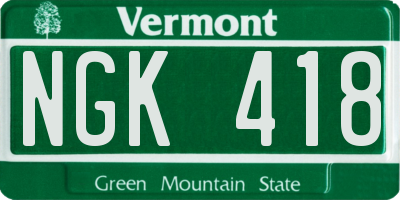 VT license plate NGK418