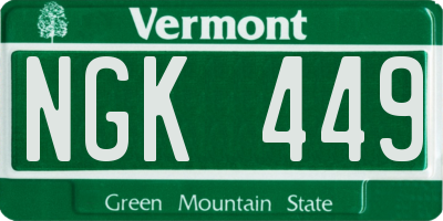 VT license plate NGK449
