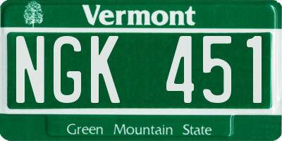 VT license plate NGK451