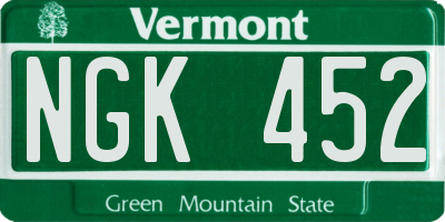 VT license plate NGK452