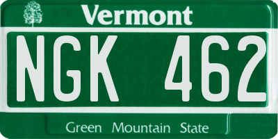 VT license plate NGK462