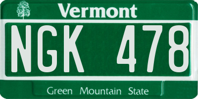 VT license plate NGK478