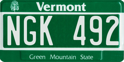VT license plate NGK492