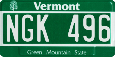 VT license plate NGK496