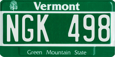 VT license plate NGK498