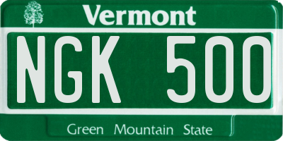VT license plate NGK500
