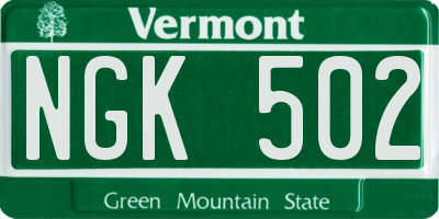 VT license plate NGK502