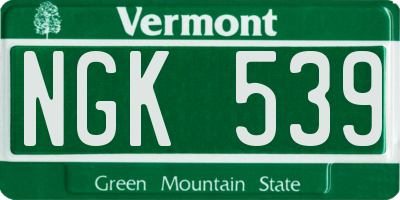 VT license plate NGK539