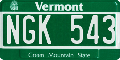 VT license plate NGK543