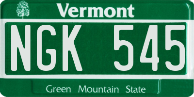 VT license plate NGK545